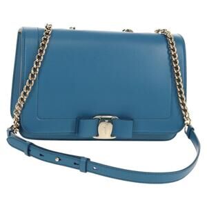 Salvatore Ferragamo Vala Chain Vala Shoulder Bag Leather Blue Gold Auth 159137V